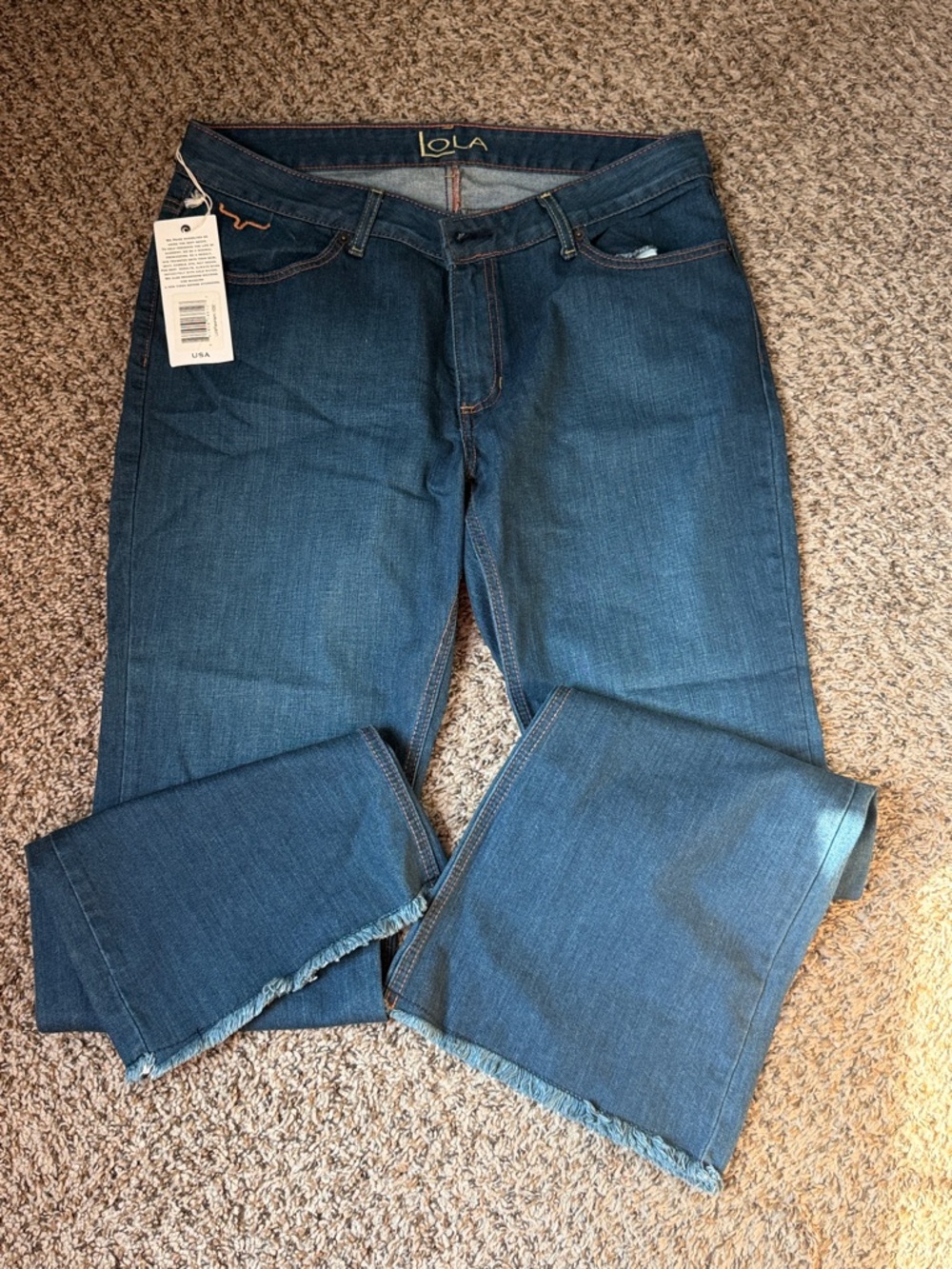 lola Dark Blue Straight Leg Jeans with Frayed Hem
